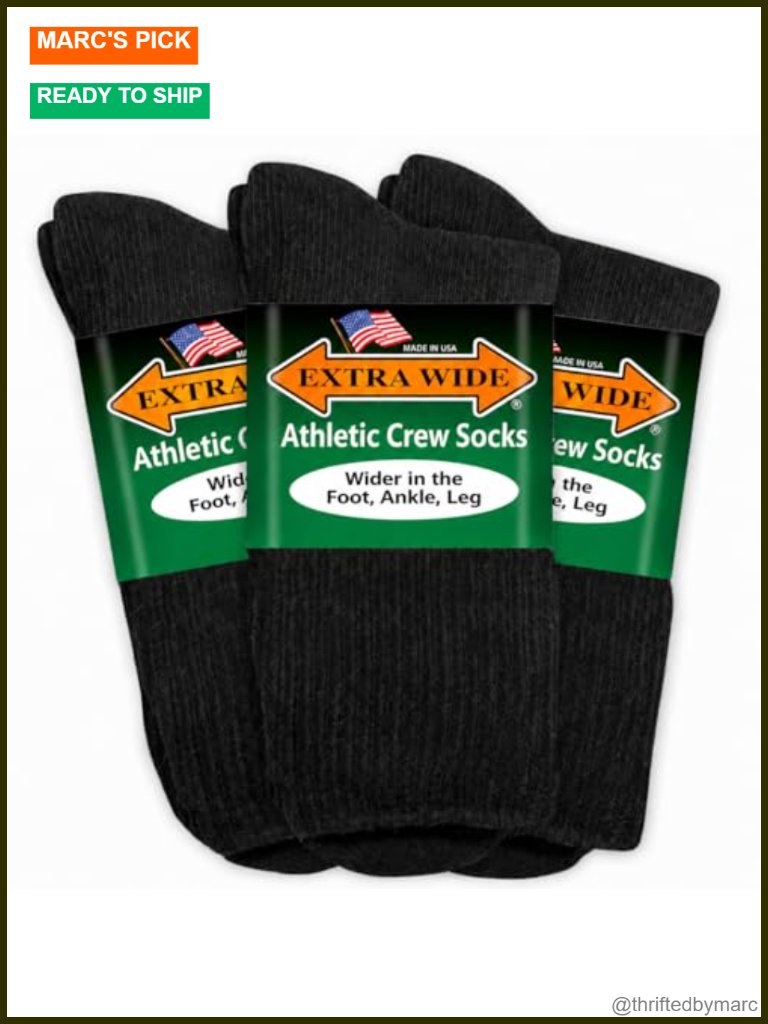 Extra Wide Athletic Crew Socks 3 Pack - Non-Binding Up To 6e Width